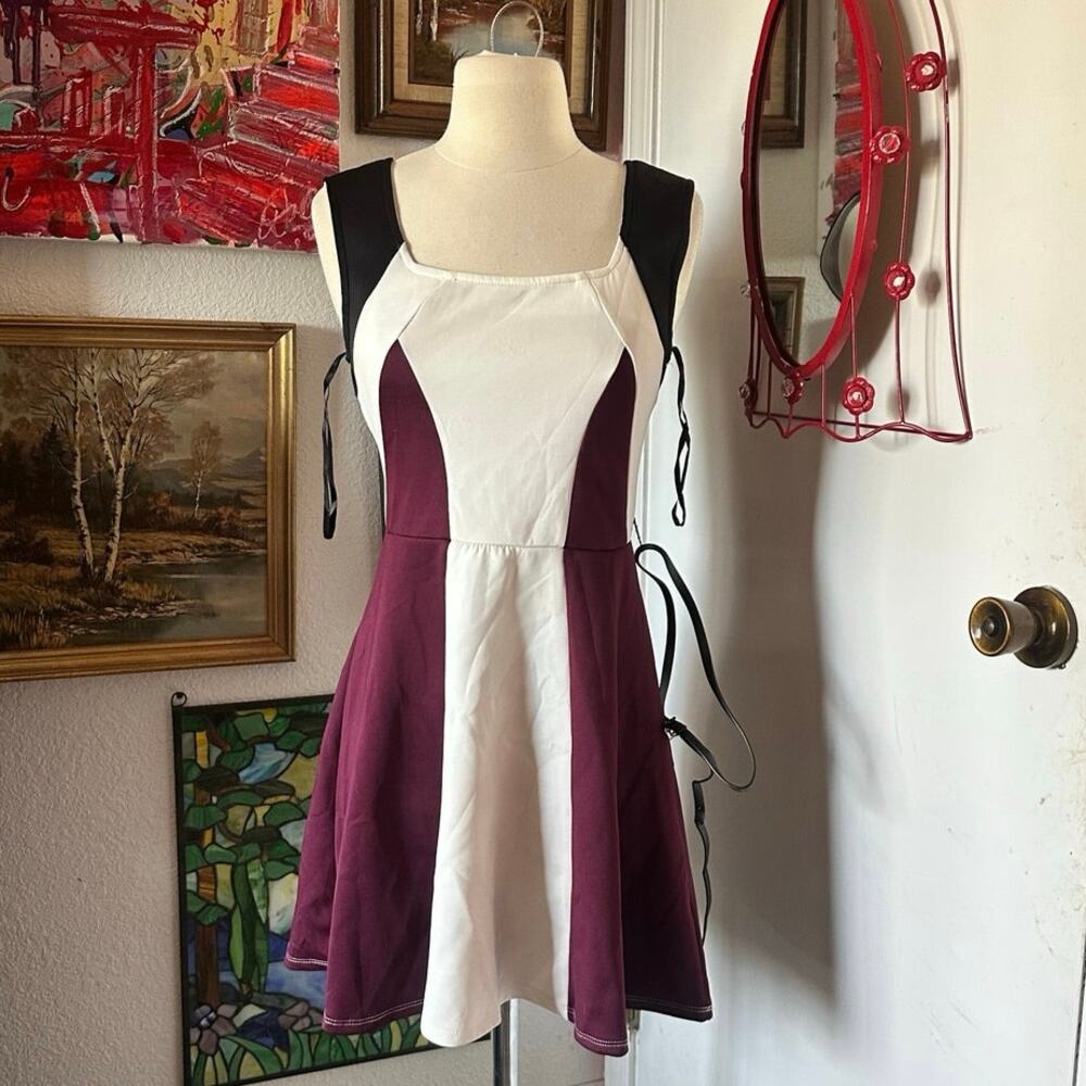 city trends colorblock white black purple skater dress